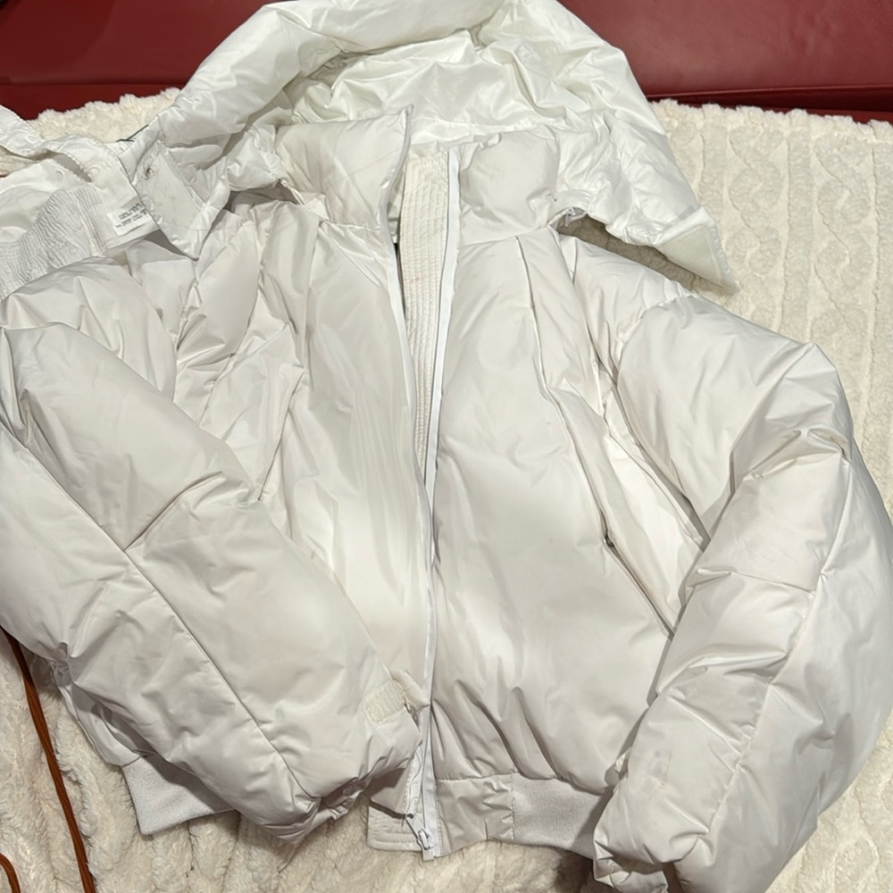 White puffer jacket with removable hood